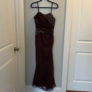 Xtreme Full Length Sweetheart Prom Dress - Brown with Silver beading